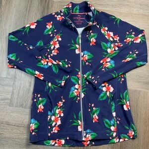 Tommy Bahama Jacket Womens Large Navy Blue Belize Garden Floral Full Zip‎ Knit